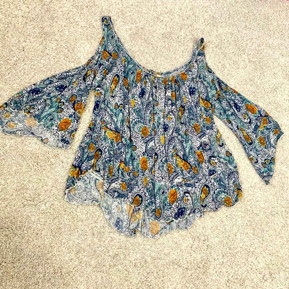 Free People bohemian Bell Sleeve Top Sheer Boho Lightweight